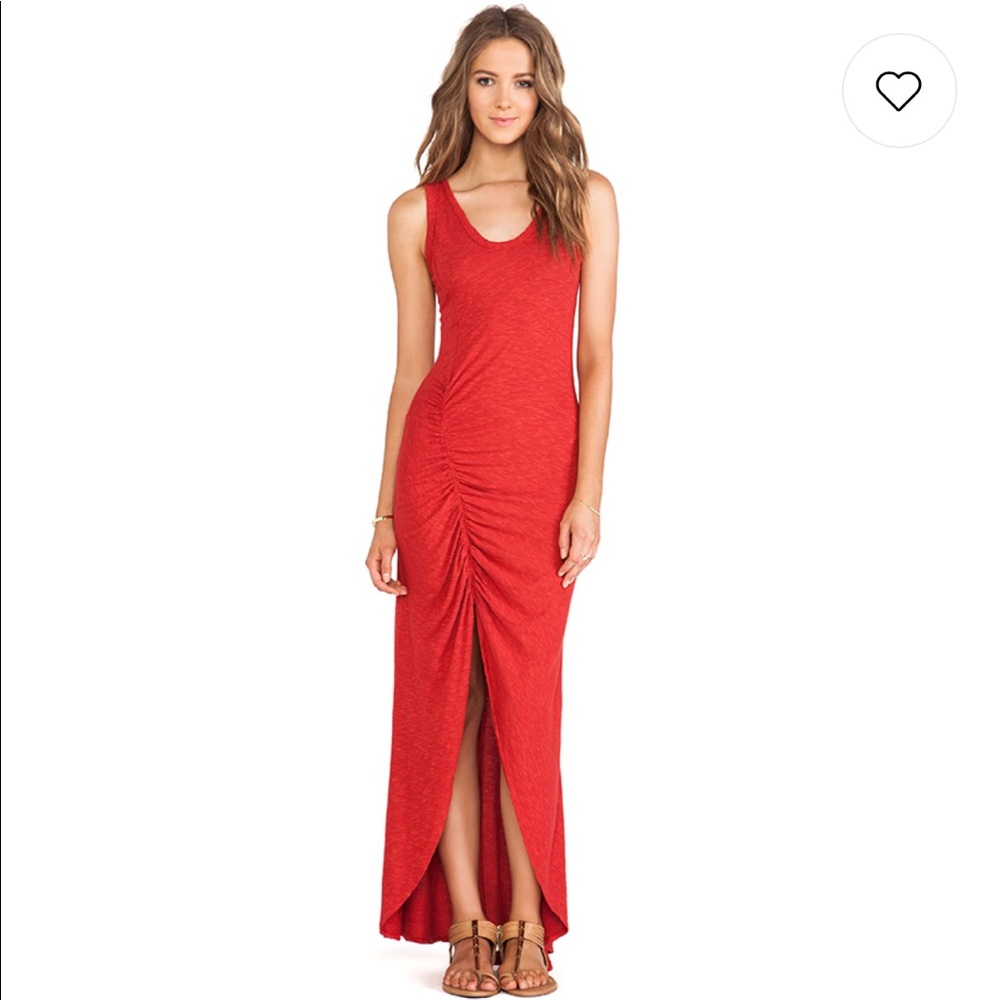 St. Grace red Maxi dress with ruched slit